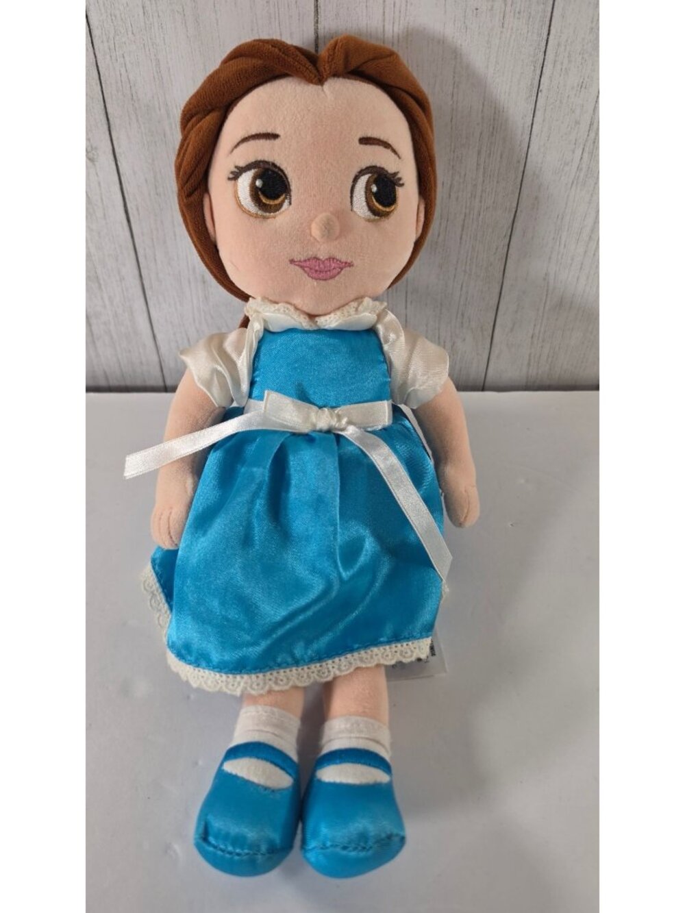 DISNEY STORE ANIMATORS COLLECTION BELLE PLUSH DOLL 12" BEAUTY BEAST BLUE DRESS T